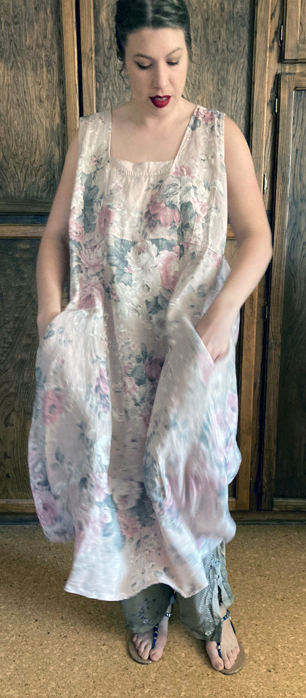 Linen Spring Dress Floral Love is in the Air Made in Italy