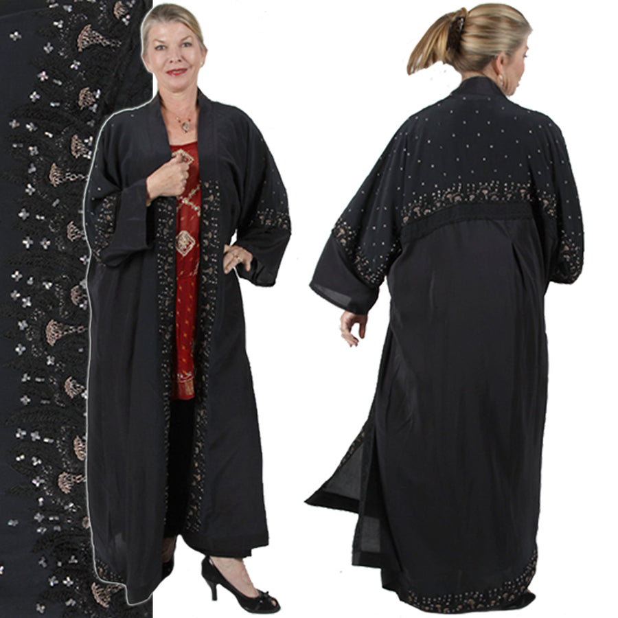 Sunheart Black Beaded Coat Vintage Silk Embroidered Cachet Coat Sml-7X