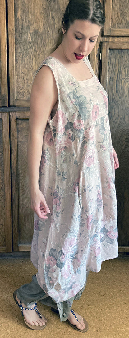 Linen Spring Dress Floral Love is in the Air Made in Italy