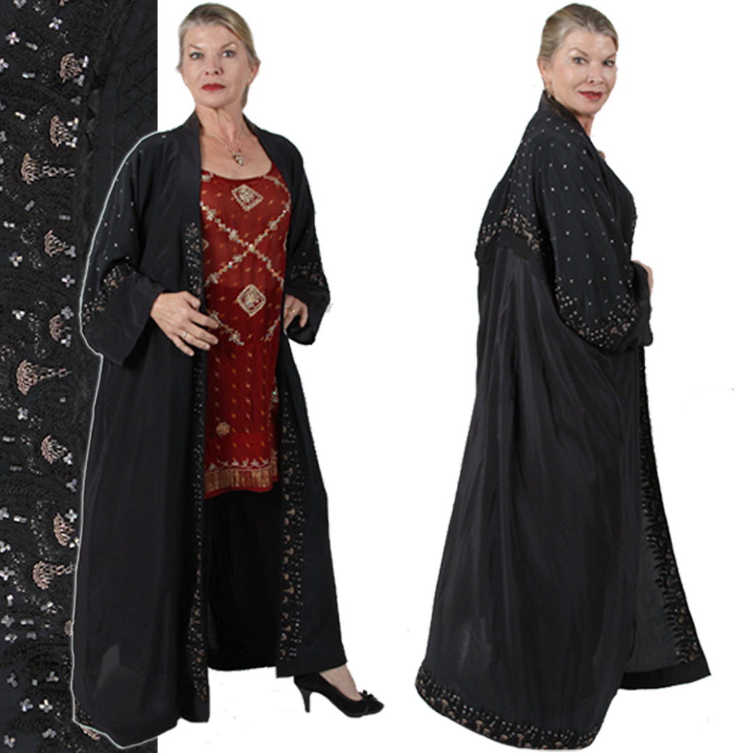 Sunheart Black Beaded Coat Vintage Silk Embroidered Cachet Coat Sml-7X
