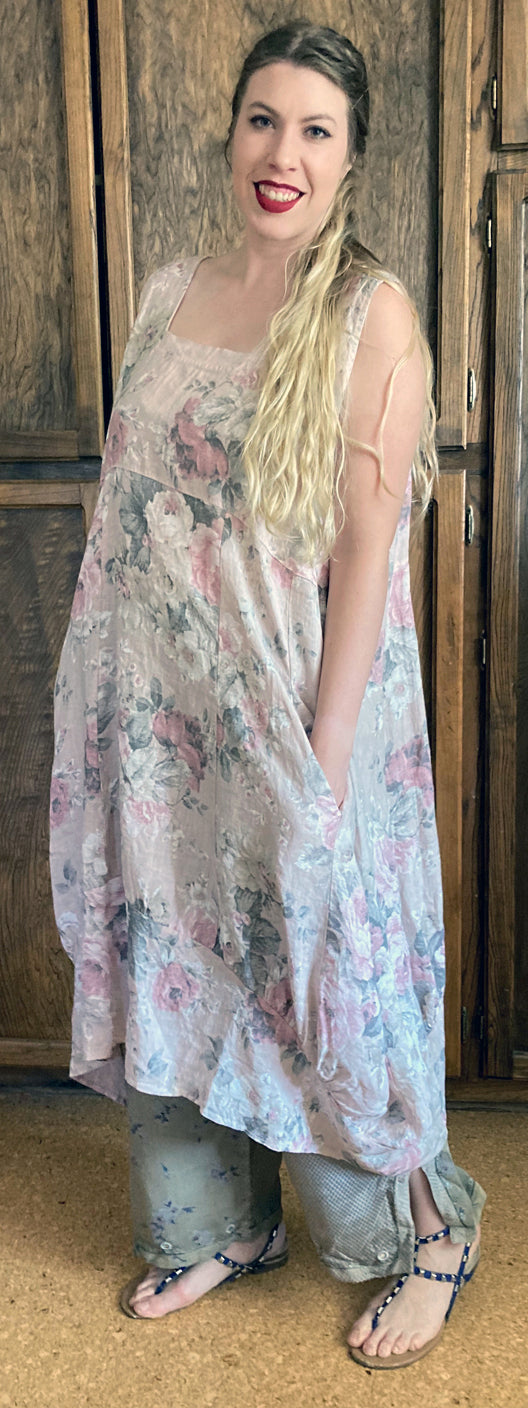Linen Spring Dress Floral Love is in the Air Made in Italy