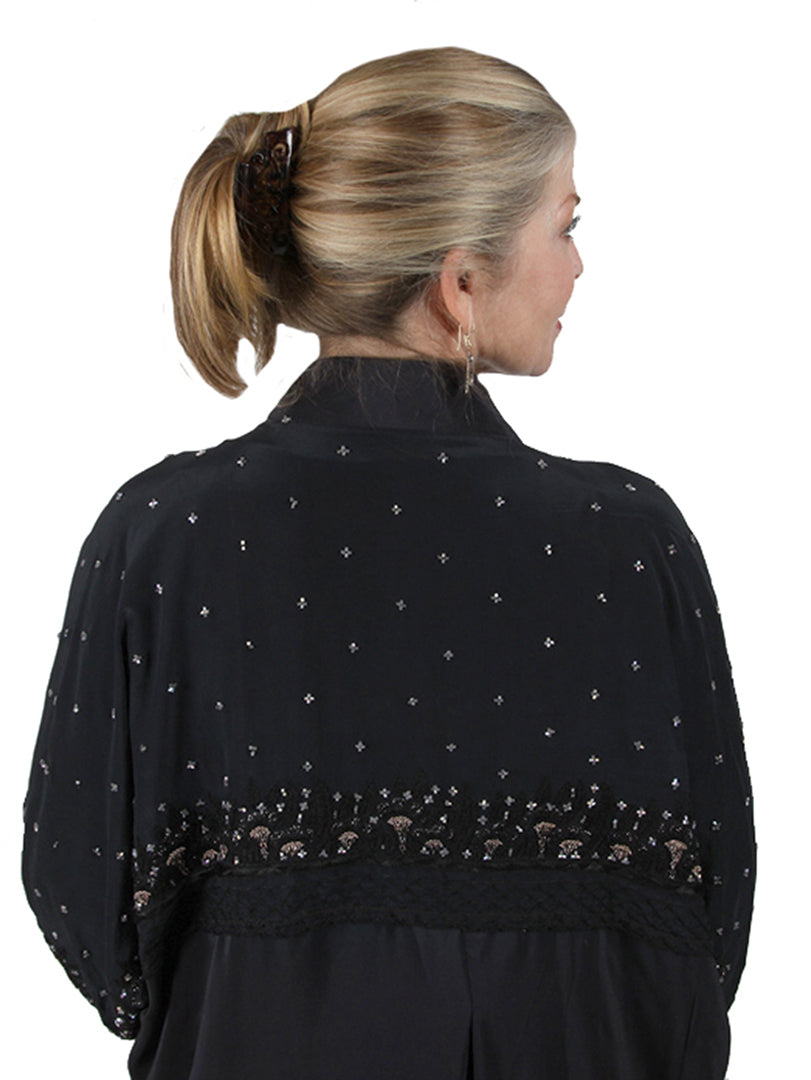 Sunheart Black Beaded Coat Vintage Silk Embroidered Cachet Coat Sml-7X