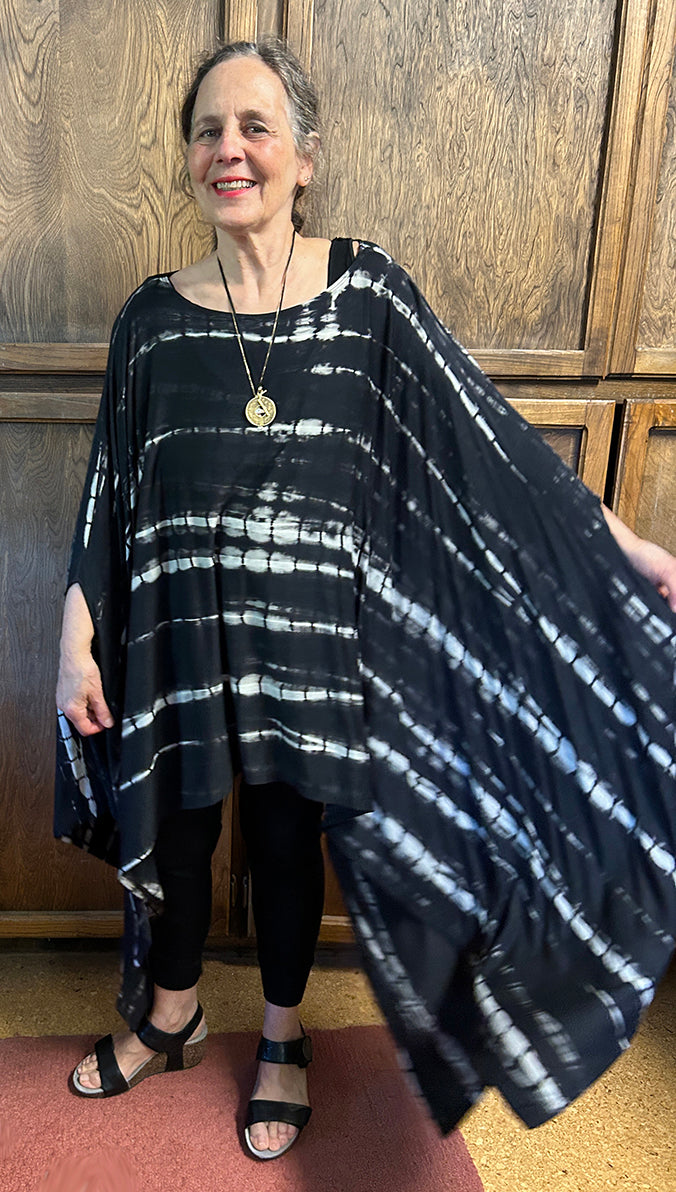 Sunheart Noir Watercolor Poncho Tunic Top