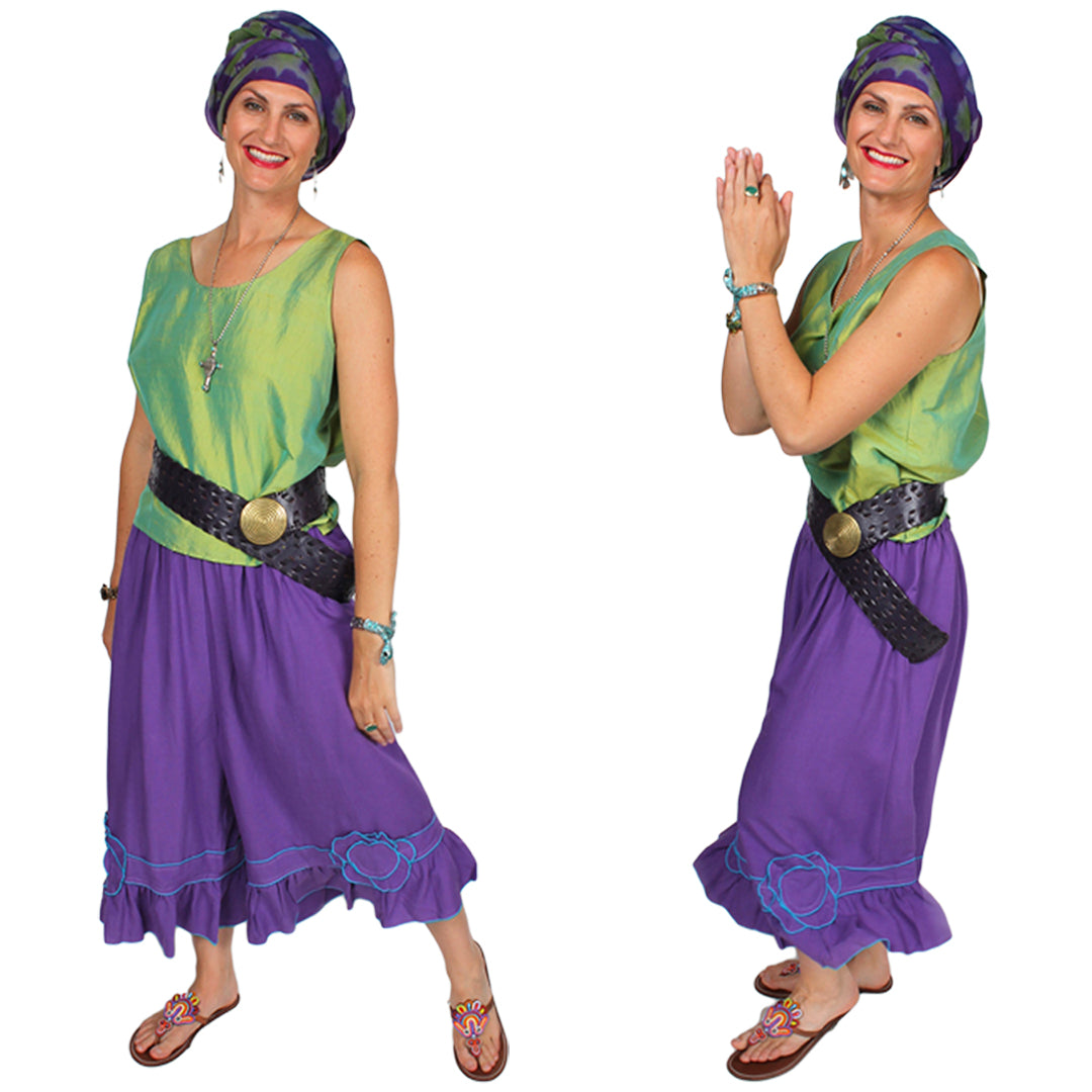 Sunheart Flower Bloomer Pant Ramie Linen Boho Hippie Chic Resort Sml-4x