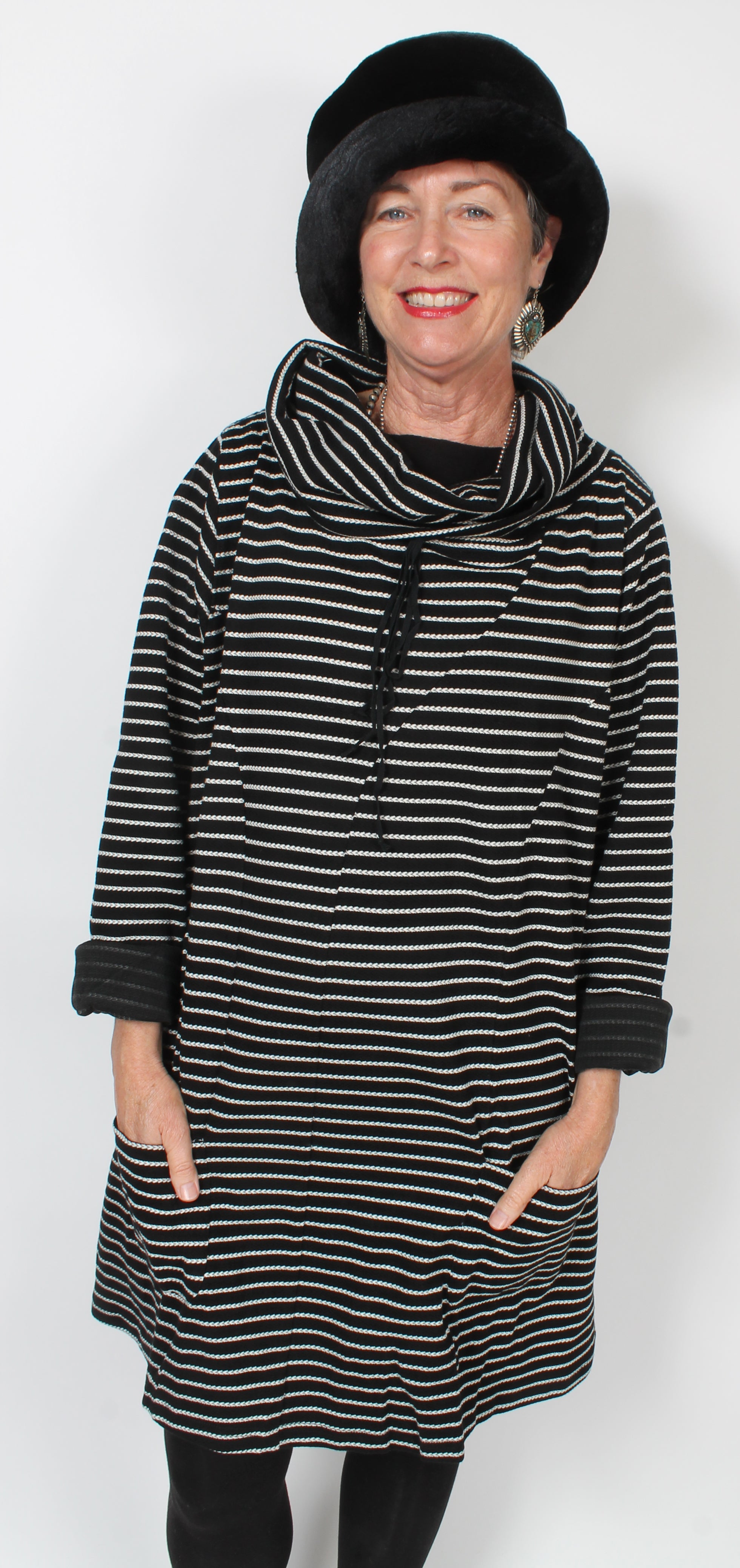 Tulip Striped Turtle Neck Woven Sweater Tunic Winter Plus Size Sml-5x