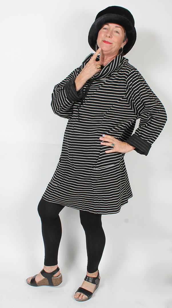 Tulip Striped Turtle Neck Woven Sweater Tunic Winter Plus Size Sml-5x