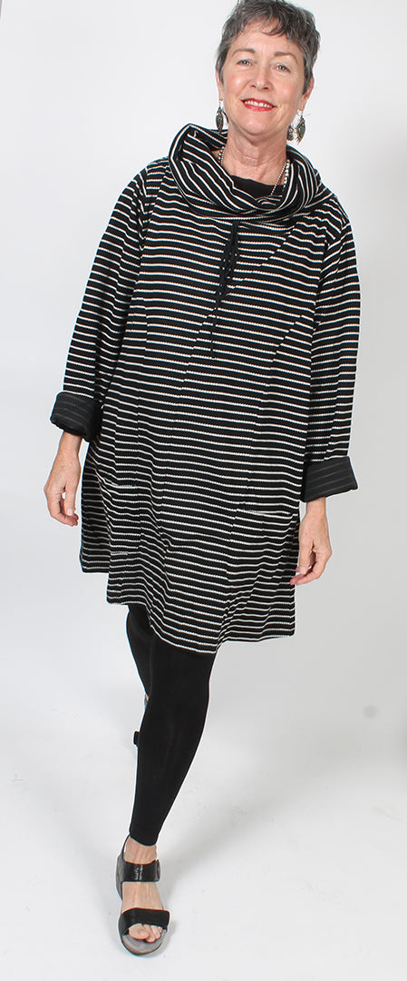 Tulip Striped Turtle Neck Woven Sweater Tunic Winter Plus Size Sml-5x