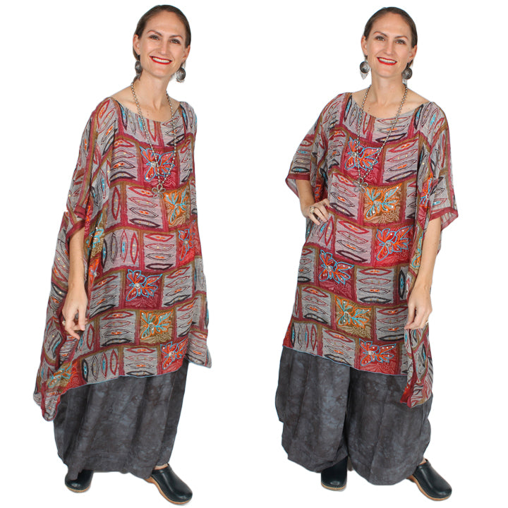 Sunheart Silk Embroidered Gem Vintage Beaded Glam Dress Caftan Poncho Tunic Top Sml-7x