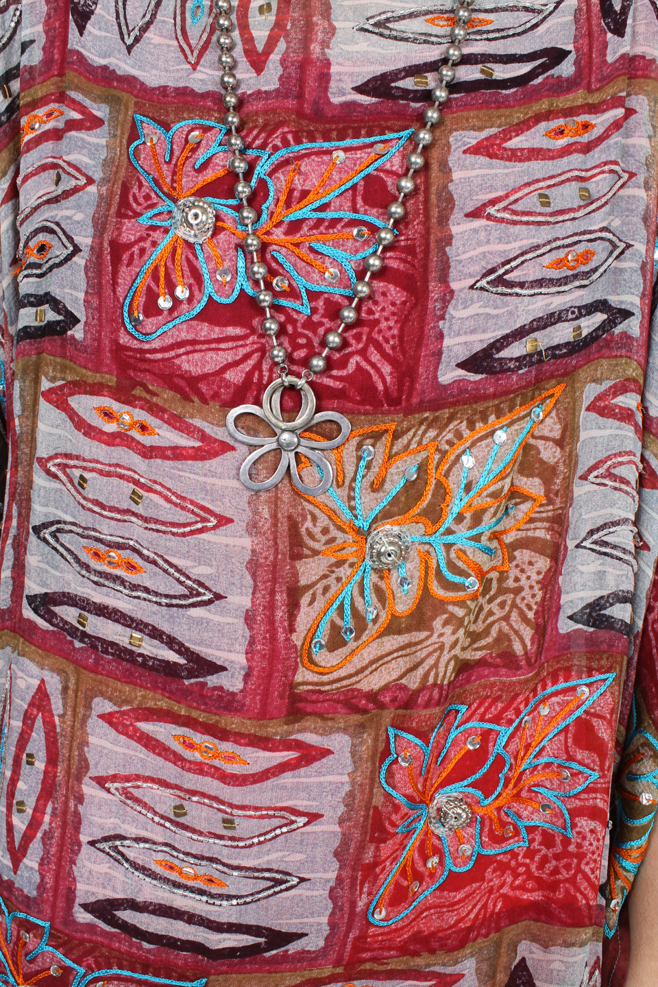 Sunheart Lux Silk Embroidered Gem Vintage Beaded Glam Dress Caftan Poncho Tunic Top Sml-7x