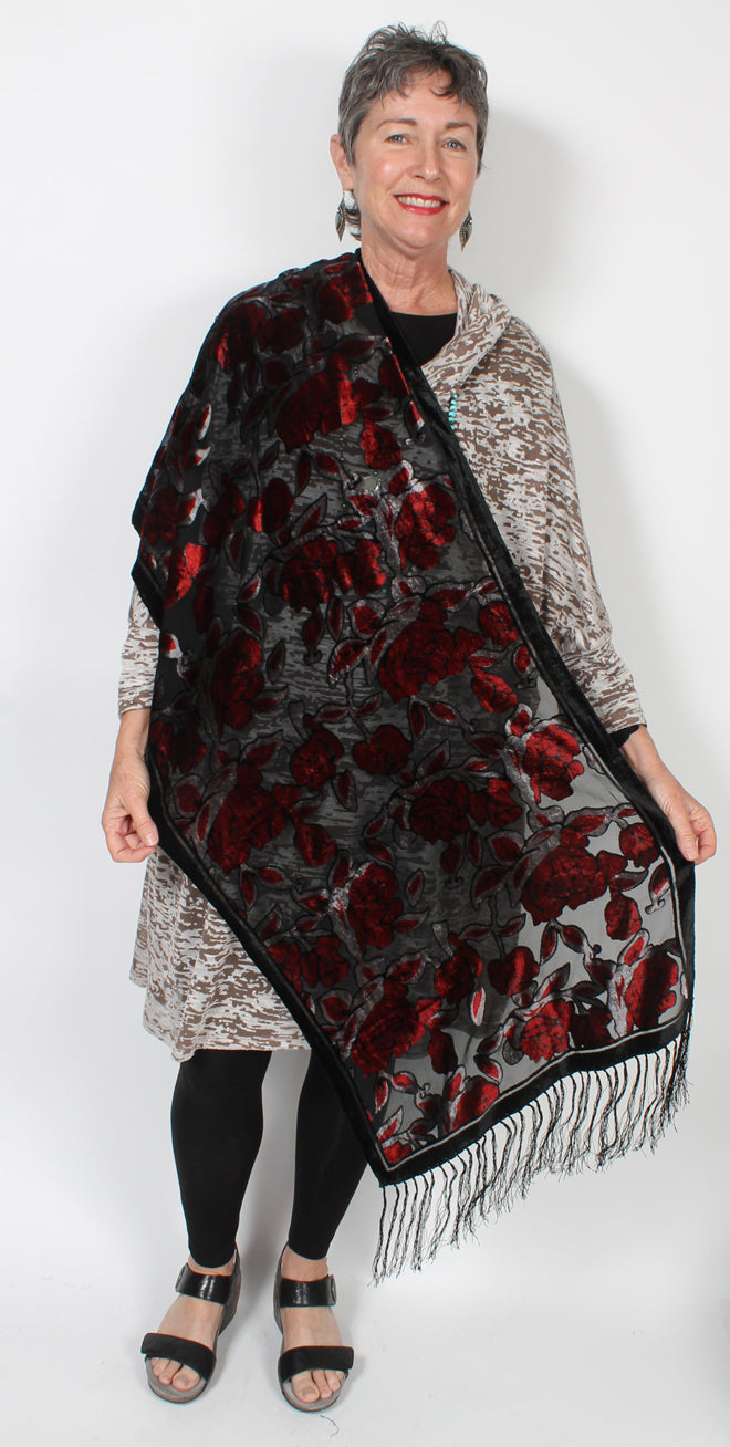 Red-Black Silk Scarf Square 19" x 70"  Gift Altar Home Lifestyle
