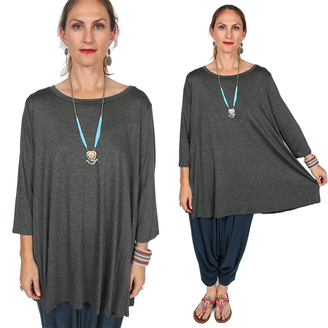 $42 OFF! Sunheart Dusk Gray Zen Plus Tunic Top Boho Hippie Chic Resort Wear Sml-4X