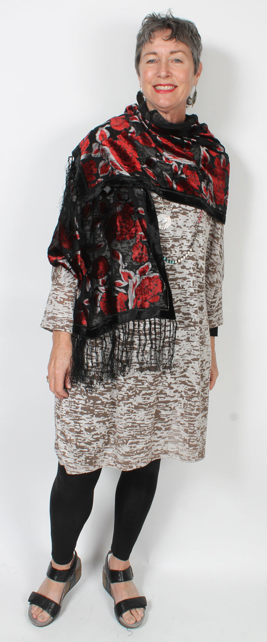 Red-Black Silk Scarf Square 19" x 70"  Gift Altar Home Lifestyle