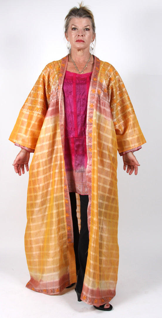 Sunheart Vintage Silk Coral Embroidered Coat Sml-5x