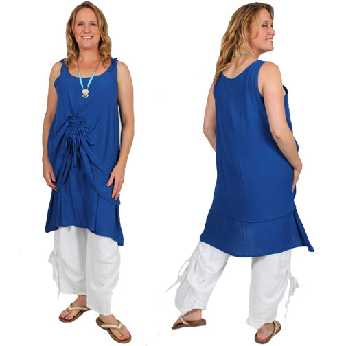 SunHeart Electric Blue 2-Layer Ruched Tank Top or Dress Resort Wear Sml-1x LAST ONE!
