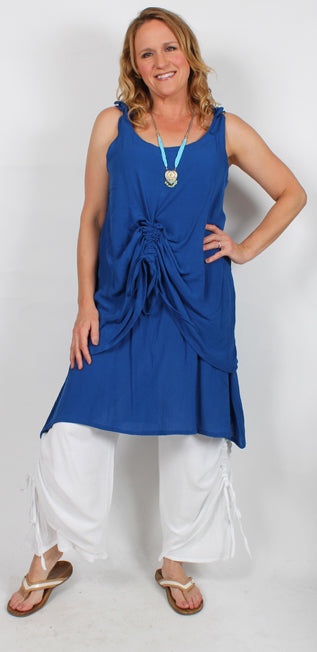 SunHeart Electric Blue 2-Layer Ruched Tank Top or Dress Resort Wear Sml-1x LAST ONE!