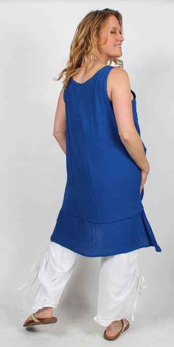 SunHeart Electric Blue 2-Layer Ruched Tank Top or Dress Resort Wear Sml-1x LAST ONE!