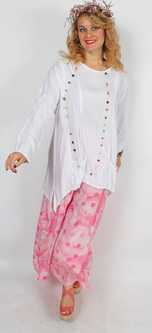 Sunheart Silk Pink Roses Floral Fem Palazzo Pants Med-4X