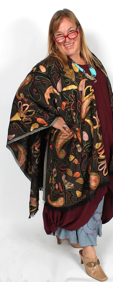 ANU Midnight Muse  Large Wool  Embroidered Scarf  Gift Altar Home Lifestyle 30" x 81"