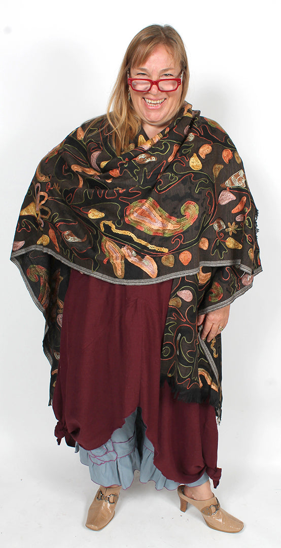 ANU Midnight Muse  Large Wool  Embroidered Scarf  Gift Altar Home Lifestyle 30" x 81"