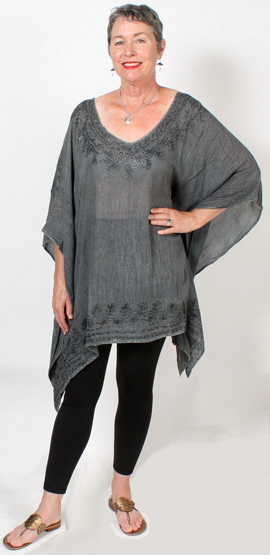 Oversize Charcoal  Tunic Top Hippie Chic Resort Wear Sml-7x