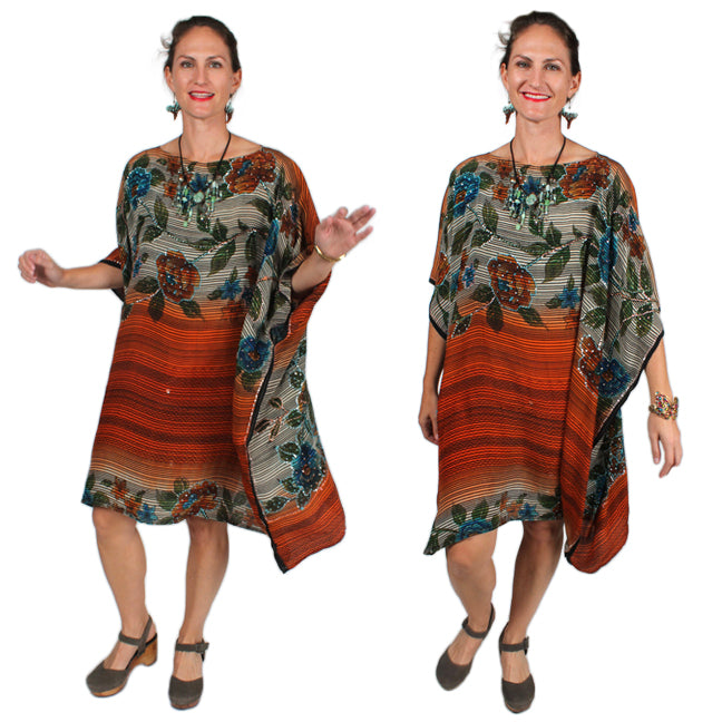 Sunheart Lux Silk Embroidered Gem Vintage Beaded Glam Dress Caftan Poncho Tunic Top Sml-7x OOAK