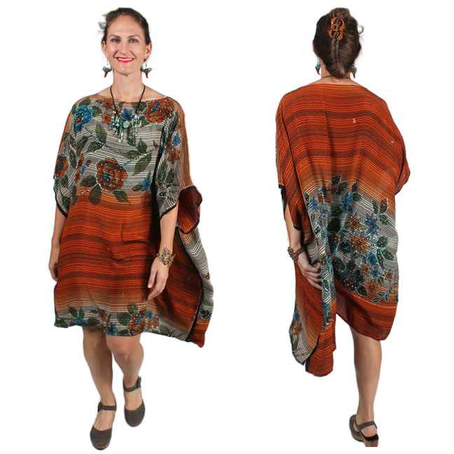 Sunheart Lux Silk Embroidered Gem Vintage Beaded Glam Dress Caftan Poncho Tunic Top Sml-7x OOAK