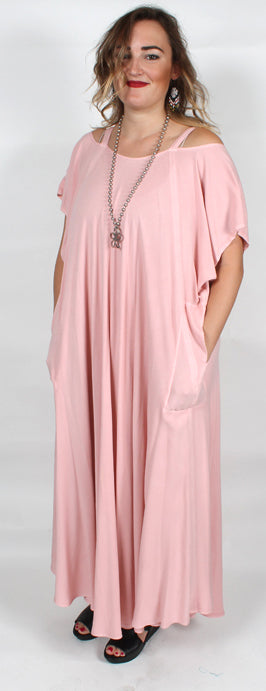 Dairi Fashions Pink Plus Cold Shoulder Farfala Peek Dress Sml-6X