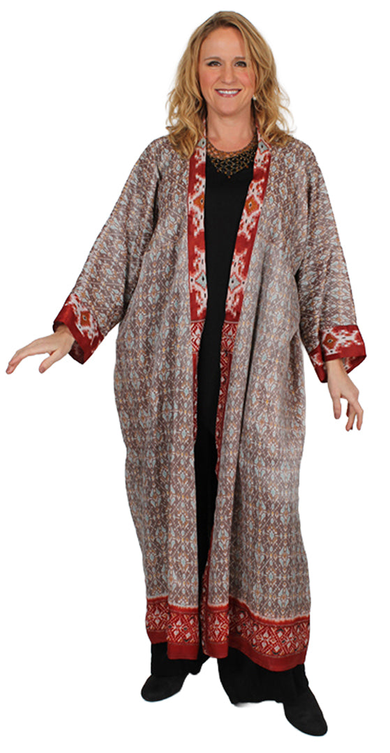 Sunheart Vintage Silk Ikat Coat Boho Hippie Chic Sml-2x
