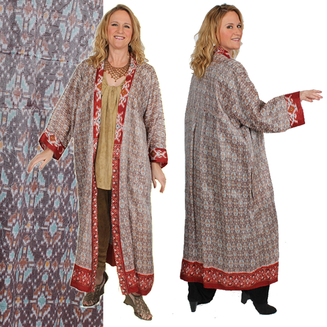 Sunheart Vintage Silk Ikat Coat Boho Hippie Chic Sml-2x