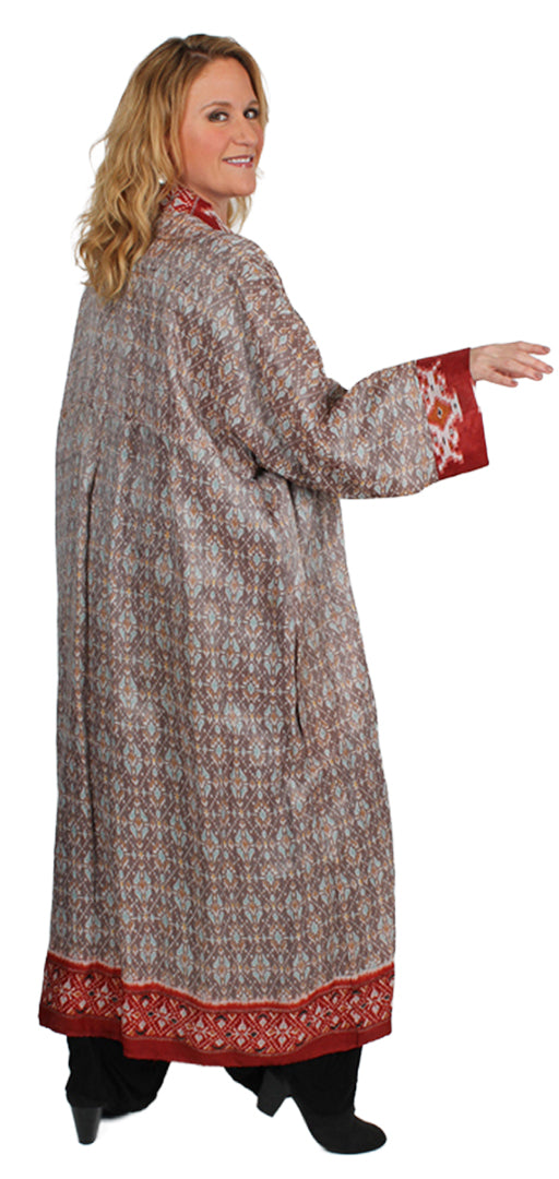 Sunheart Vintage Silk Ikat Coat Boho Hippie Chic Sml-2x