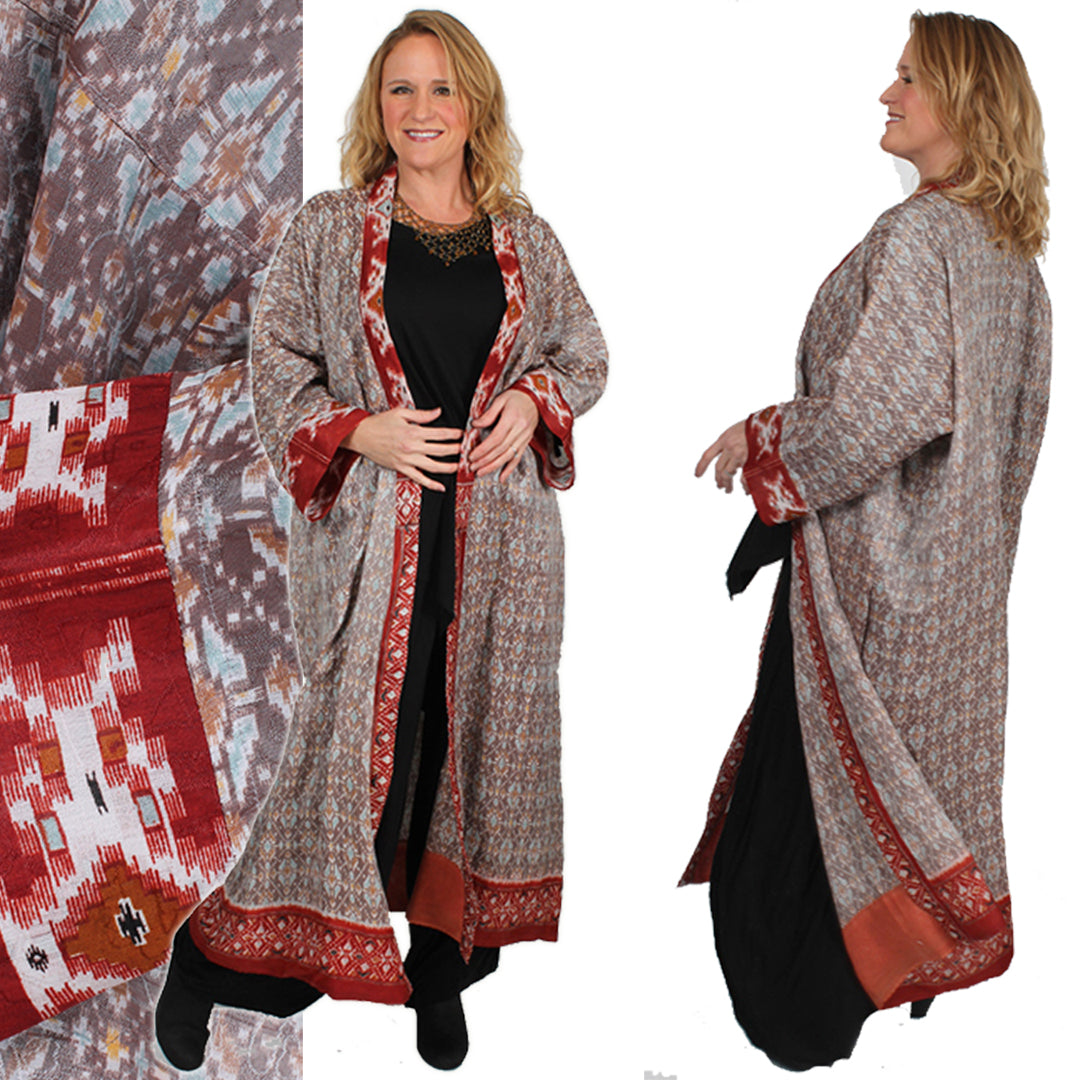 Sunheart Vintage Silk Ikat Coat Boho Hippie Chic Sml-2x