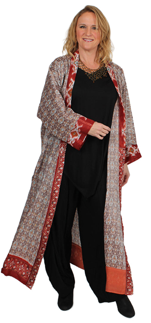 Sunheart Vintage Silk Ikat Coat Boho Hippie Chic Sml-2x