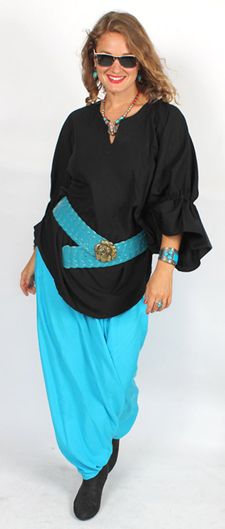 SunHeart Black Montecito Poets Blouse Ruch Sleeve