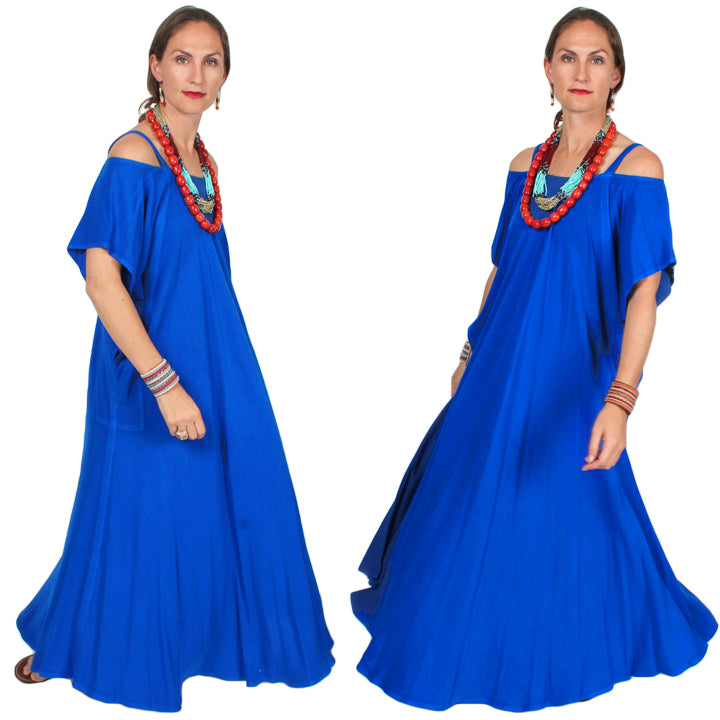 Dairi Fashions Electric Blue Plus Cold Shoulder Farfala Peek Dress Sml-6X