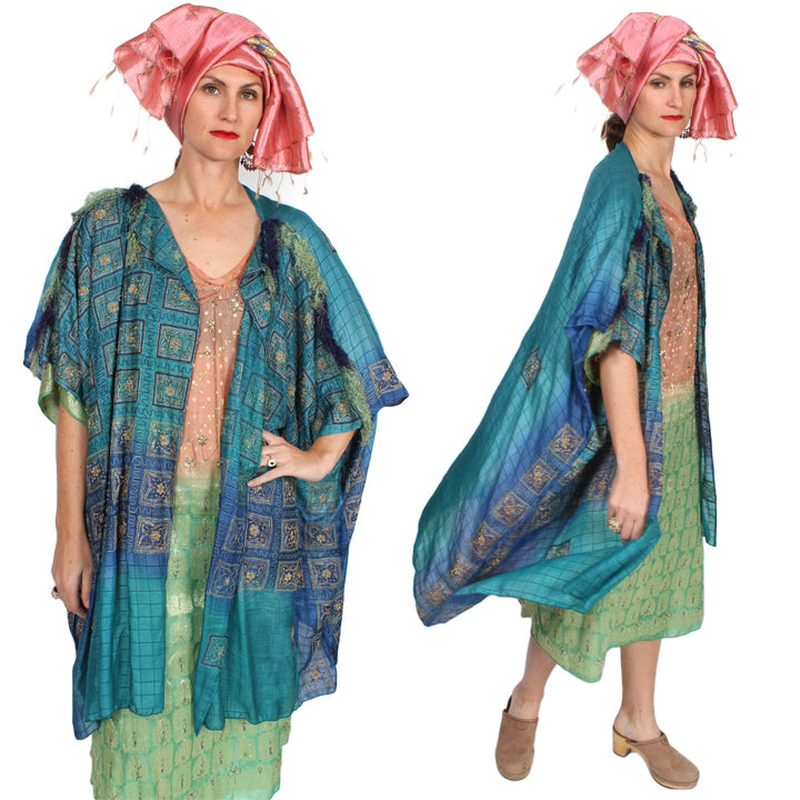 New! Sunheart  Turquoise Coat Silk Jacket Embroidered Beaded Sml-6x Plus