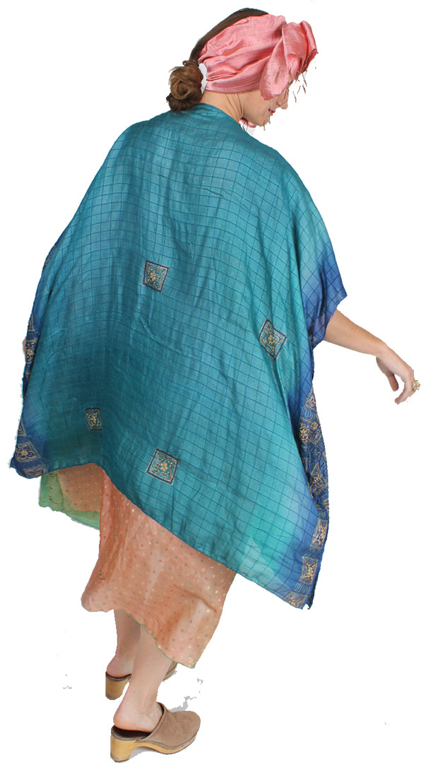 New! Sunheart  Turquoise Coat Silk Jacket Embroidered Beaded Sml-6x Plus