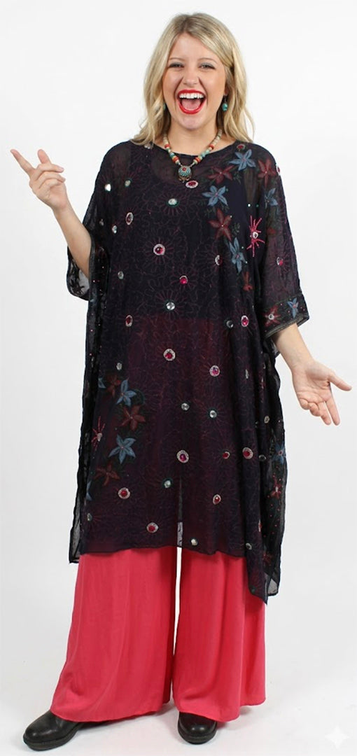 SunHeart Silk Bejeweled Caftan & Skirt Set SML-8X