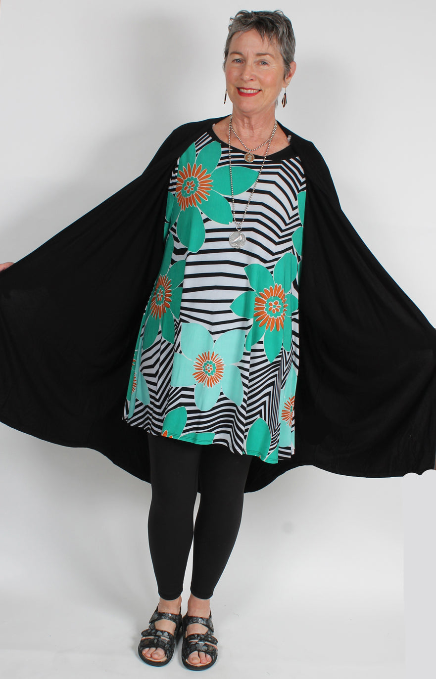Long Black Boho Jacket Top Sml-6x