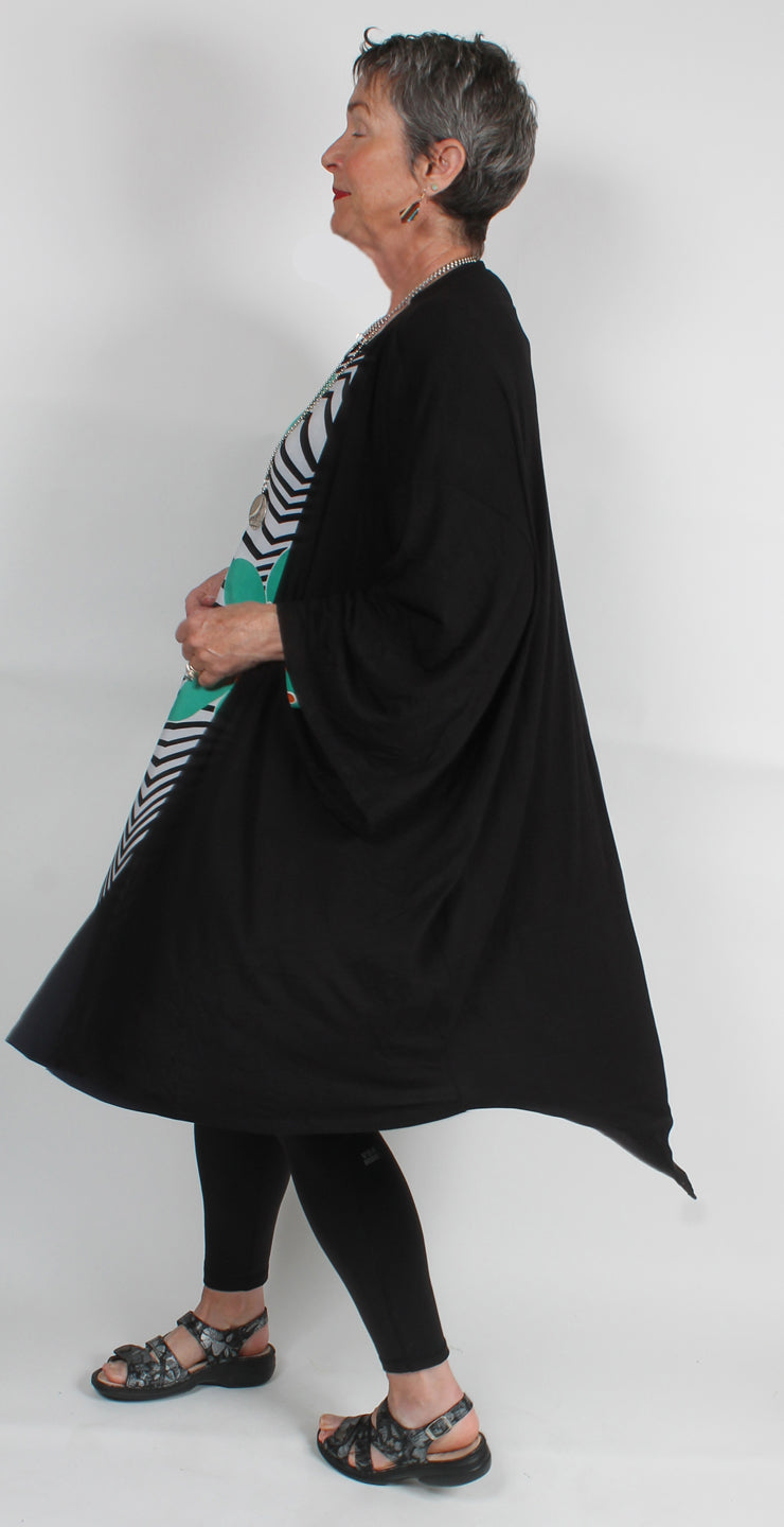 Long Black Boho Jacket Top Sml-6x