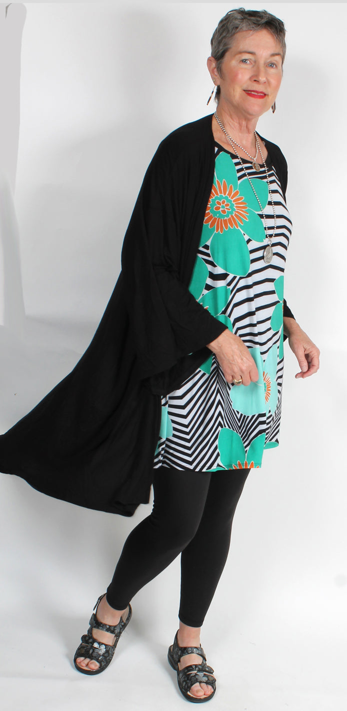Long Black Boho Jacket Top Sml-6x