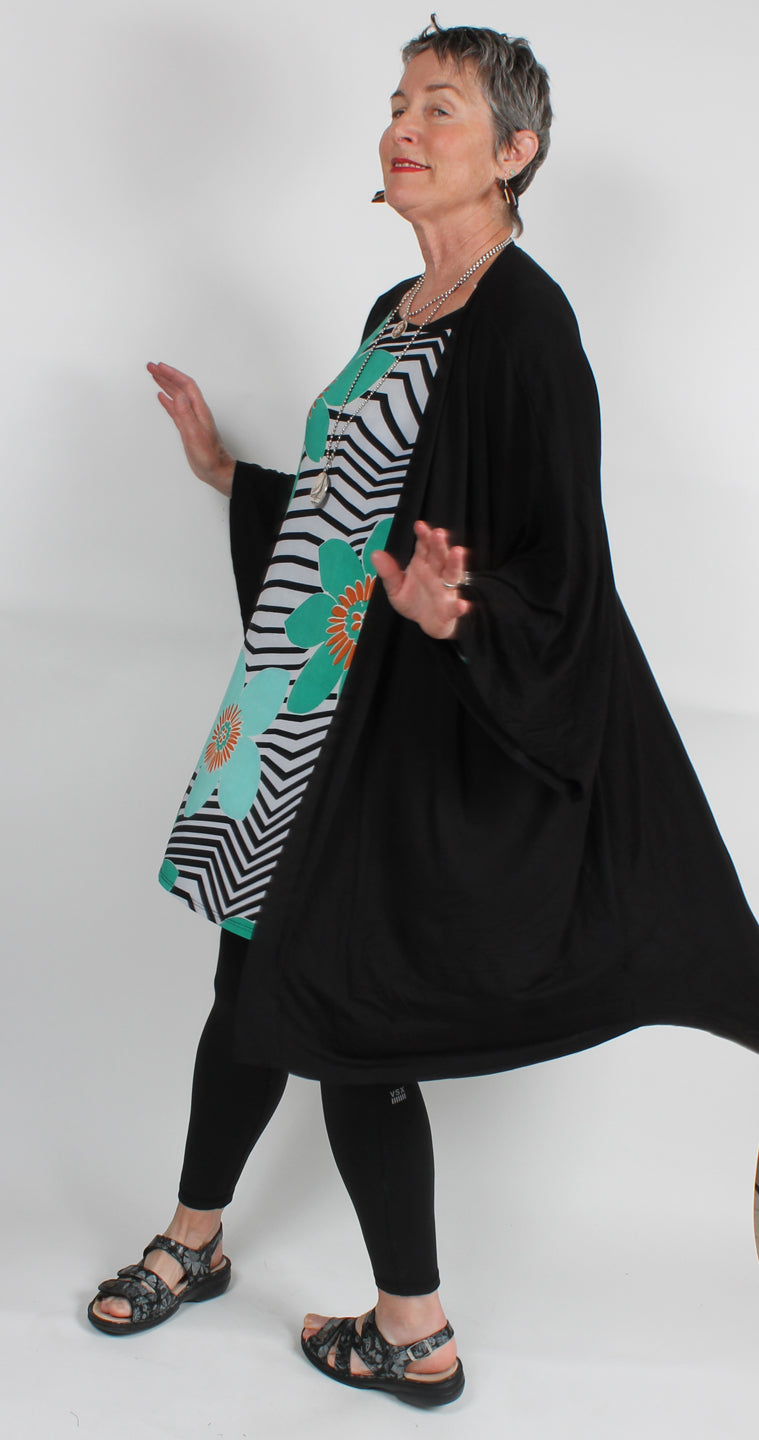 Long Black Boho Jacket Top Sml-6x