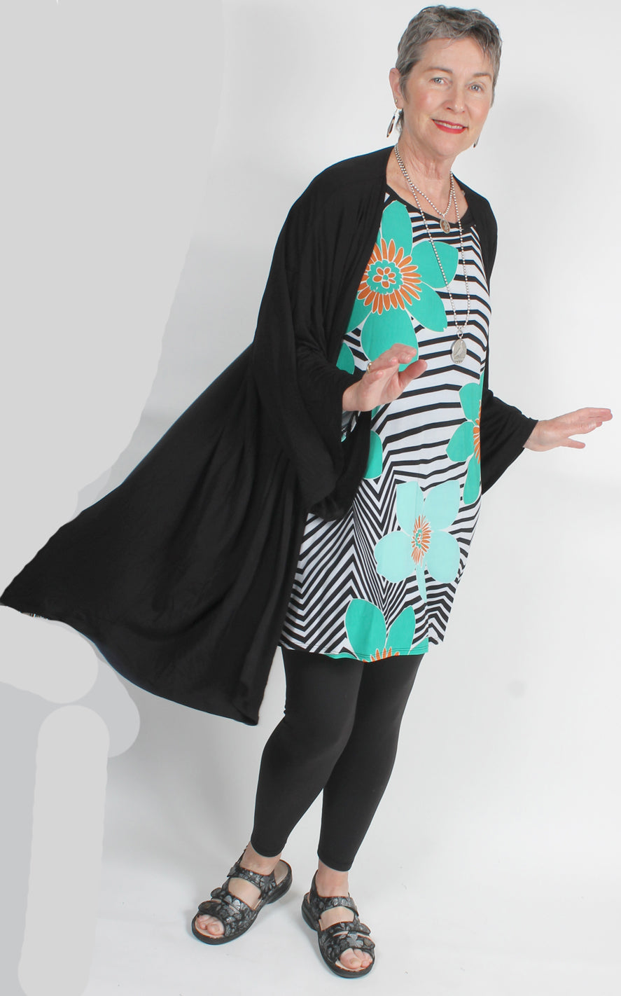 Long Black Boho Jacket Top Sml-6x