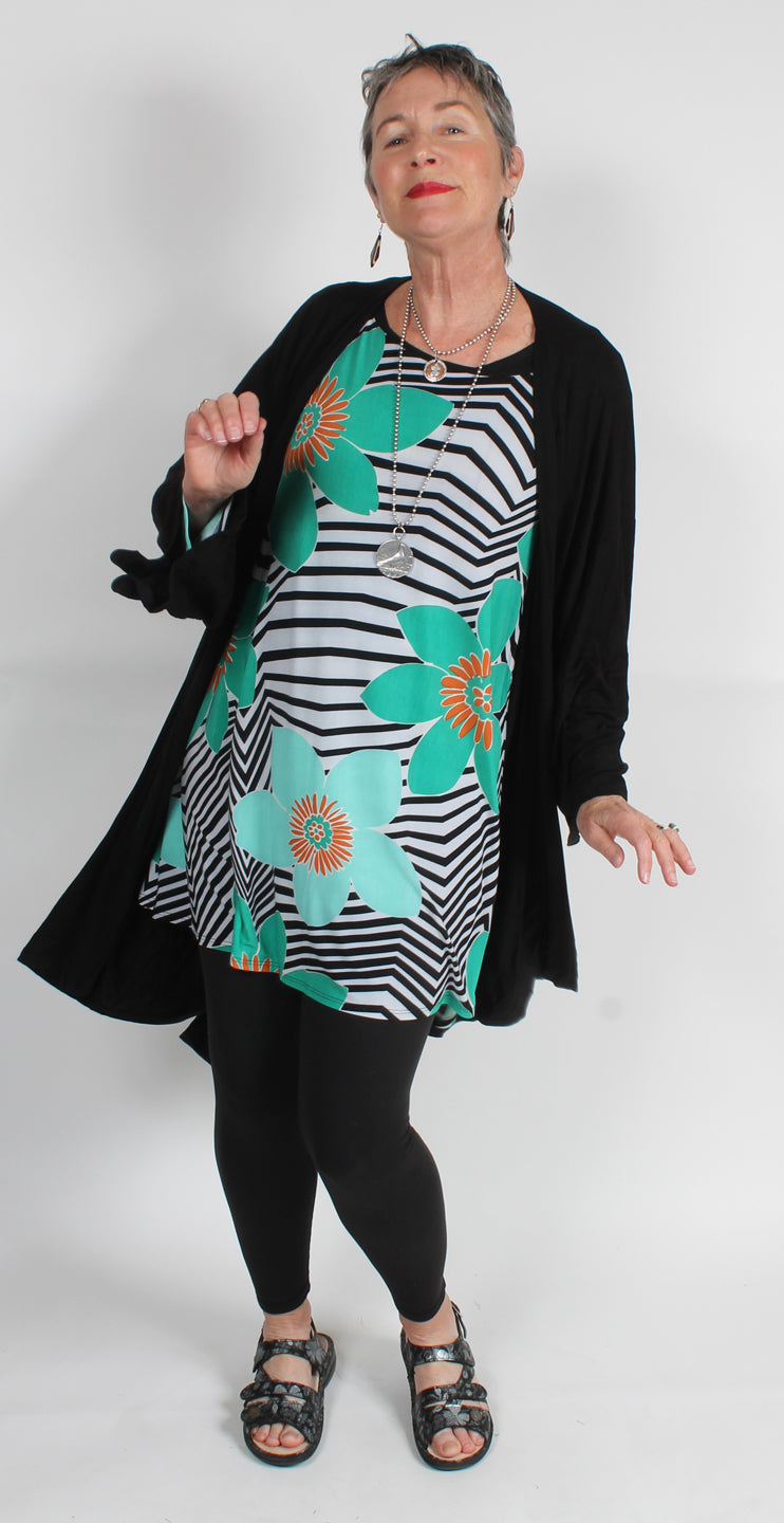 Long Black Boho Jacket Top Sml-6x