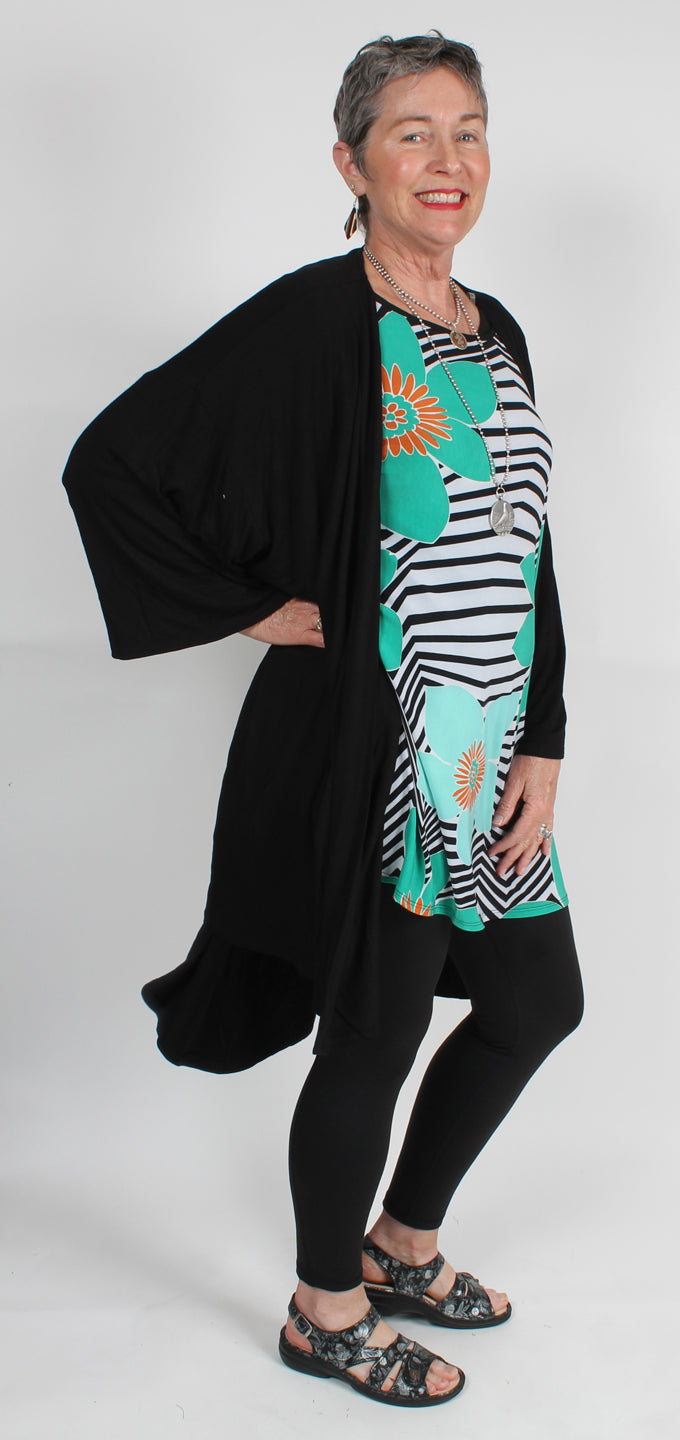 Long Black Boho Jacket Top Sml-6x
