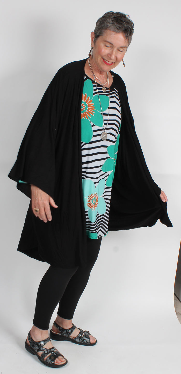 Long Black Boho Jacket Top Sml-6x