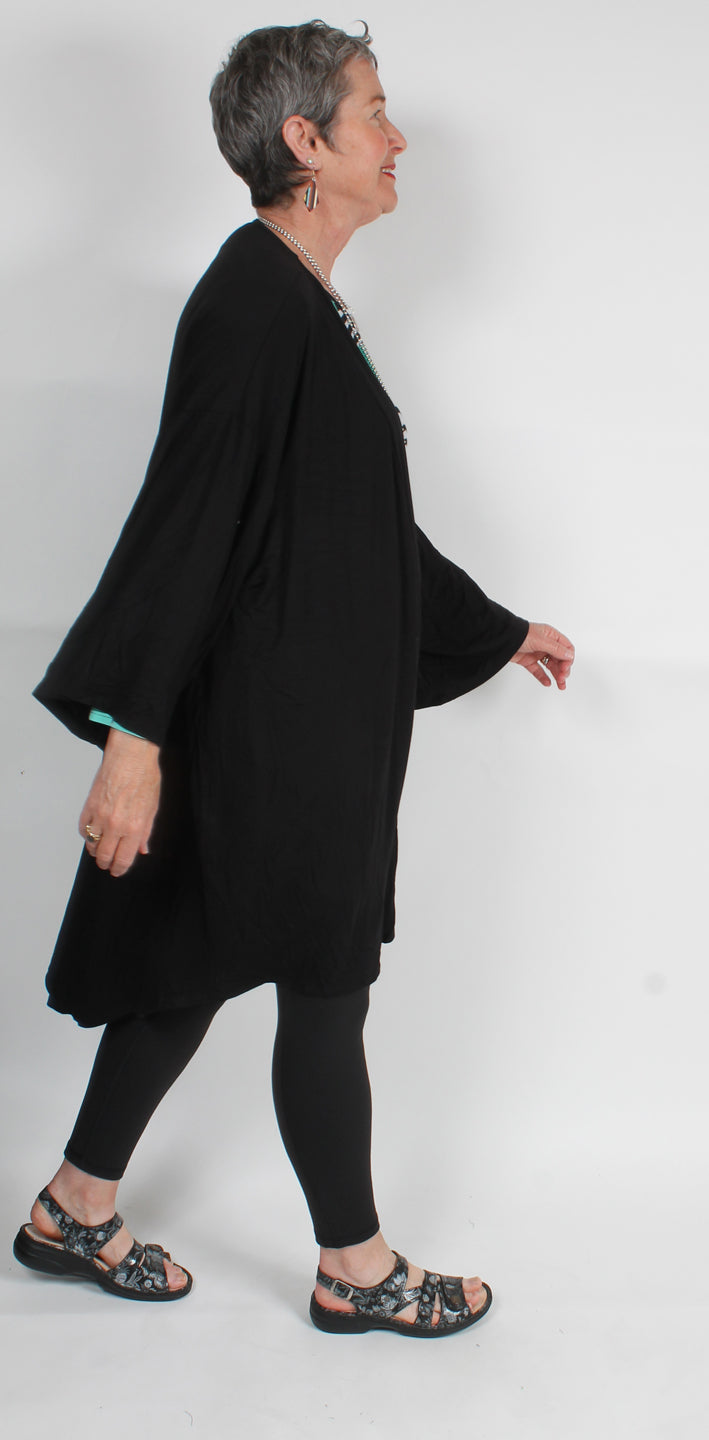 Long Black Boho Jacket Top Sml-6x