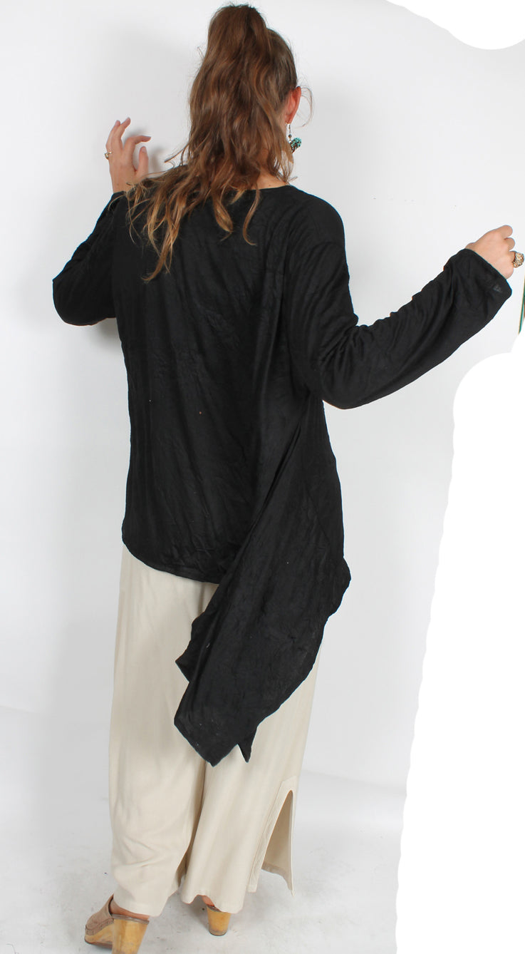 Dressed to Kill Black Cotton lJane Mohr Original Lagenlook Tunic Top