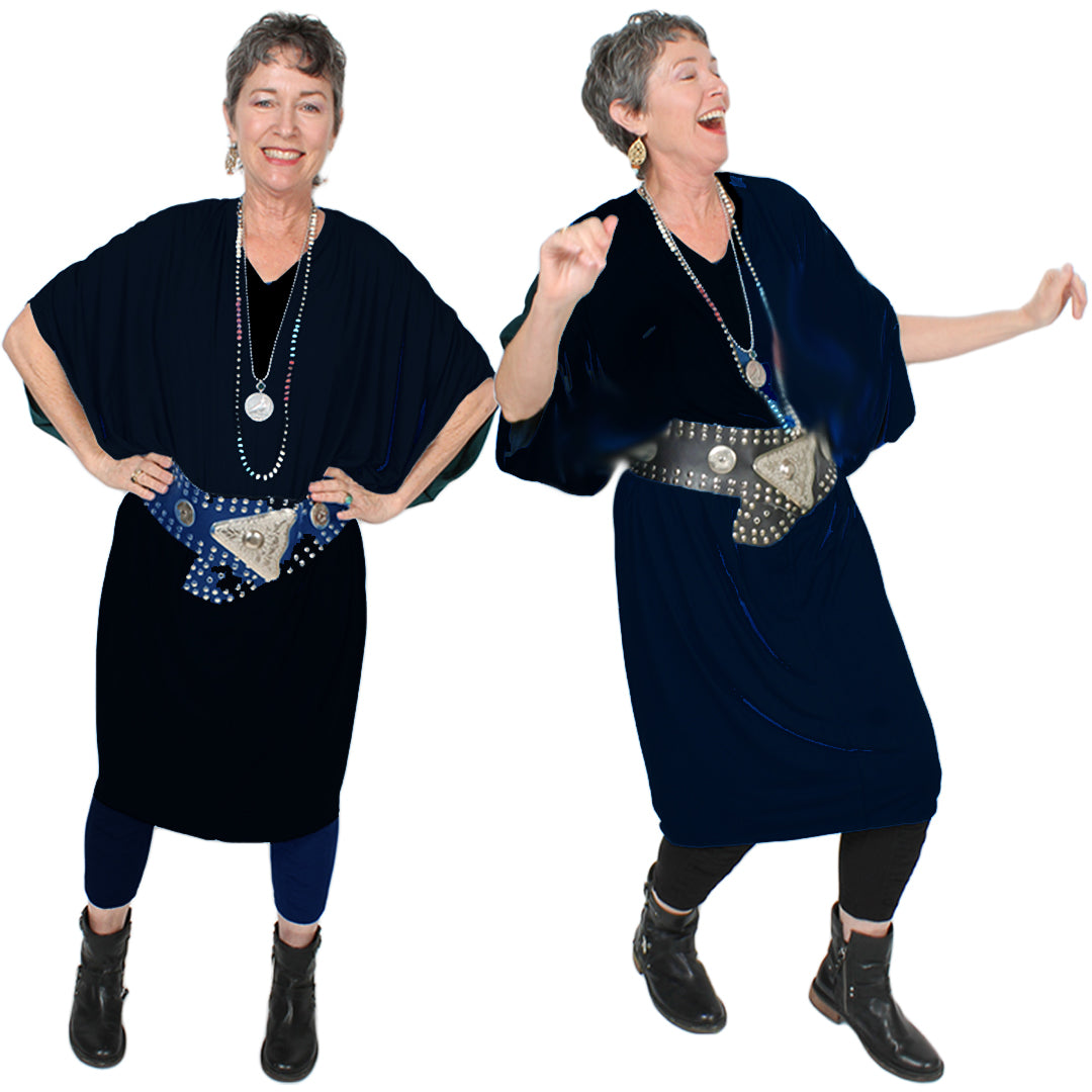The Essential Black Cocoon Dress – Stretch, Style & Seasonal Magic