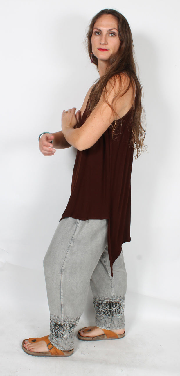 Black Dairi Cotton Asym Tank Top Lagenlook Boho Resort Wear Hippie Chic Plus Sml-1X