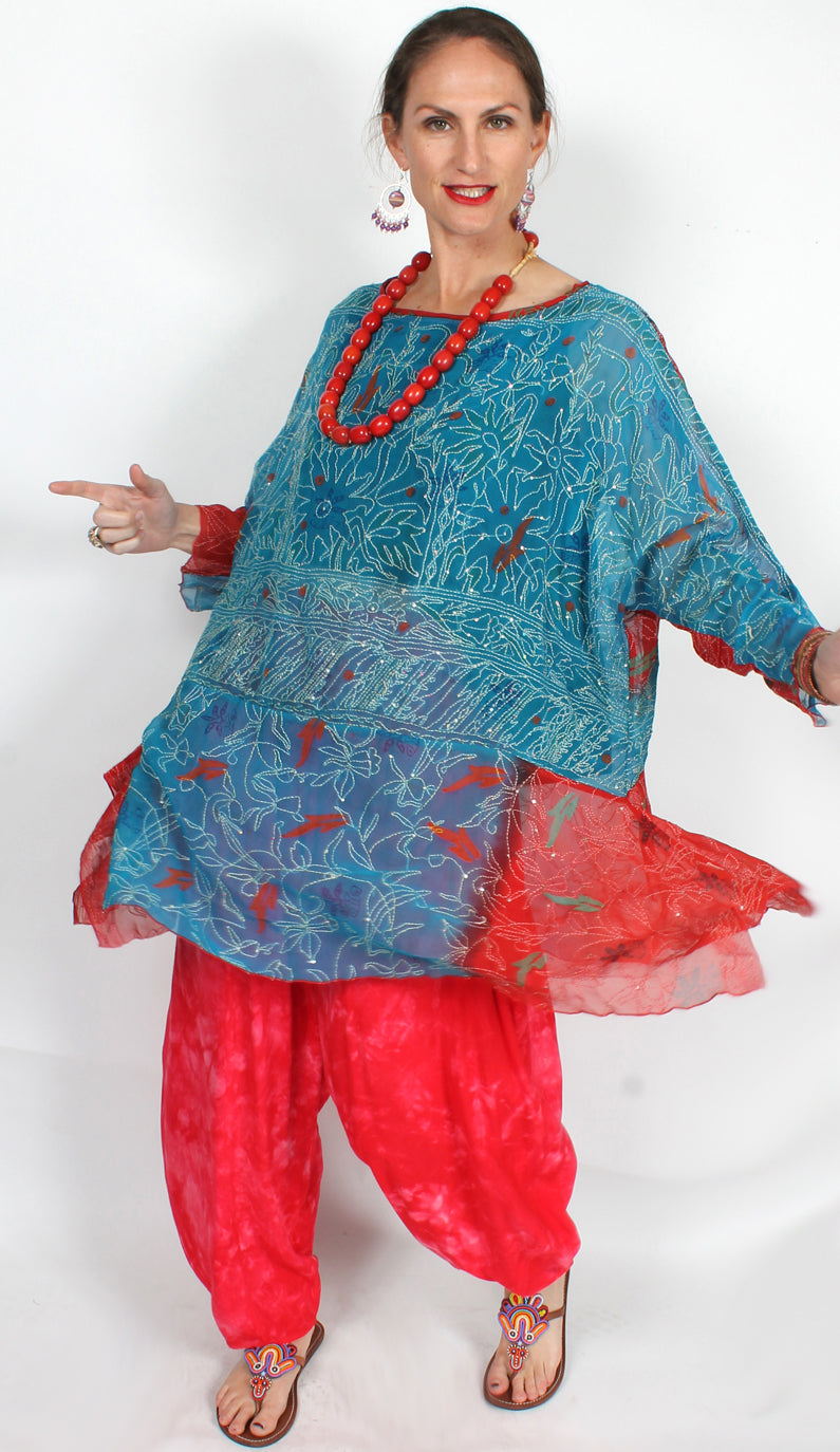 Sunheart Vintage Silk Bohemian Tunic Top Embroidered Sml-3x